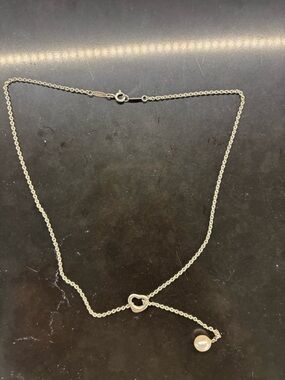 Tiffany & Co. Silver Heart Lariat Necklace with Pearl Drop